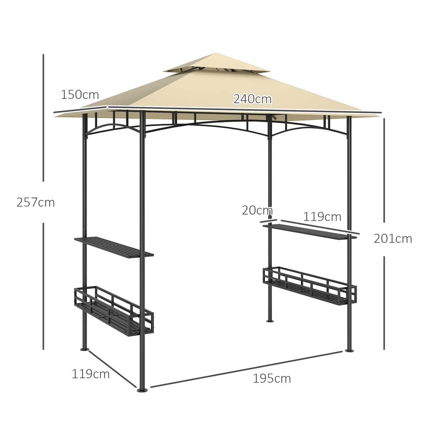 Outsunny Grillpavillon 240x150 cm – wasserdicht, UV-Schutz