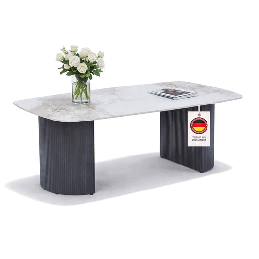 HOOZ Couchtisch Keramik Travertin-Optik 130×70 cm – Schwarz