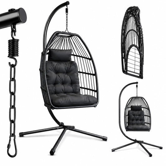 Xbro Hängesessel mit Gestell Polyrattan 360° drehbar Schwarz