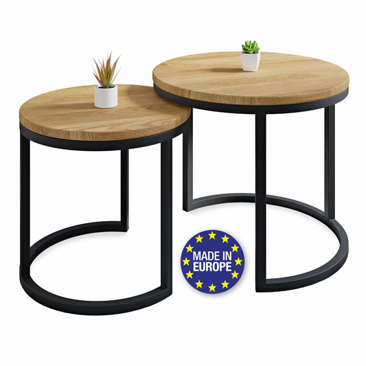 Lumarc Modena Couchtisch 2er Set Massivholz Eiche & Stahl