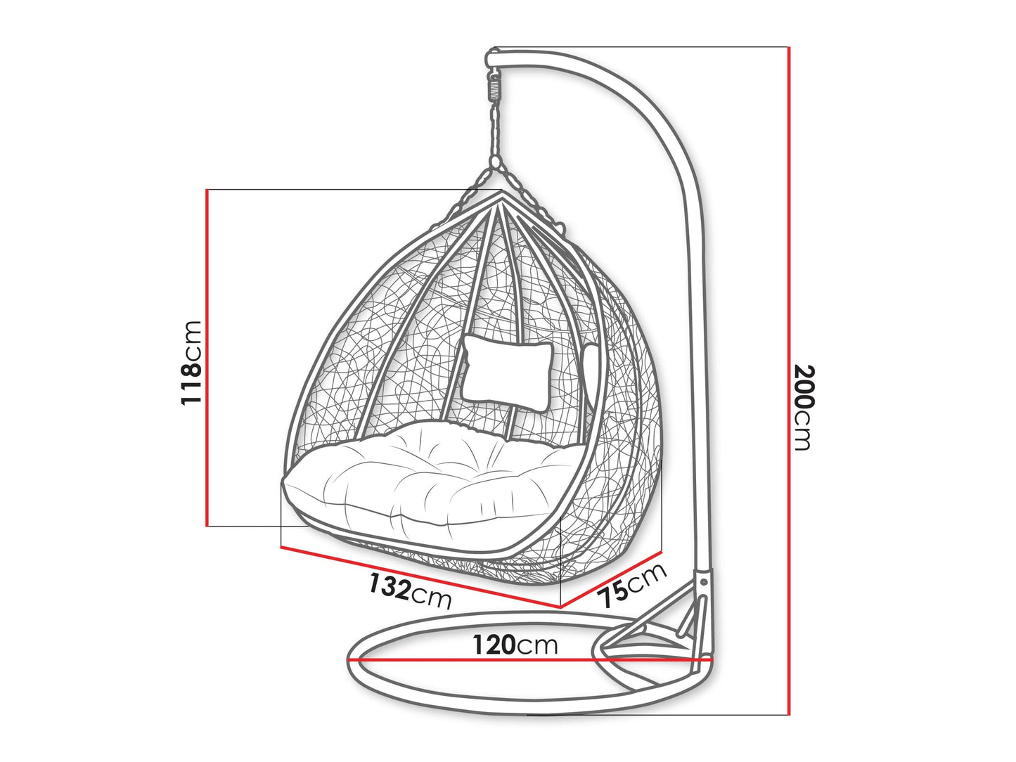 Mirjan24 Torn Hängesessel 2-Sitzer Polyrattan mit Gestell Beige
