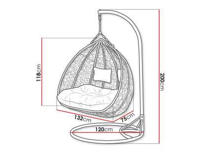 Mirjan24 Torn Hängesessel 2-Sitzer Polyrattan mit Gestell Beige