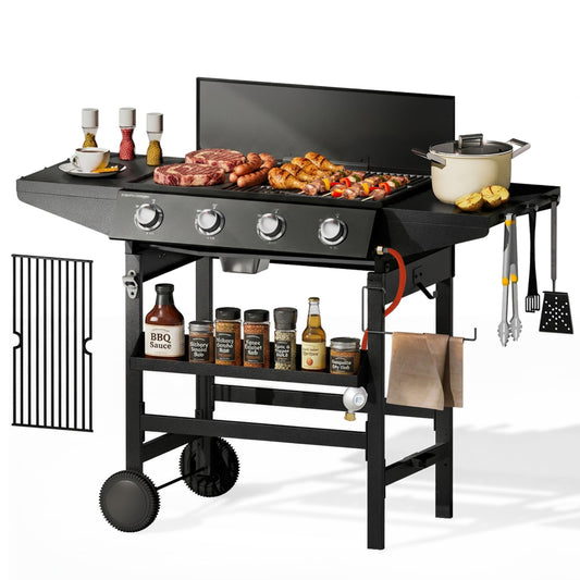 Gasgrill 4 Brenner 52.000 BTU – Grillwagen mit Grillplatte