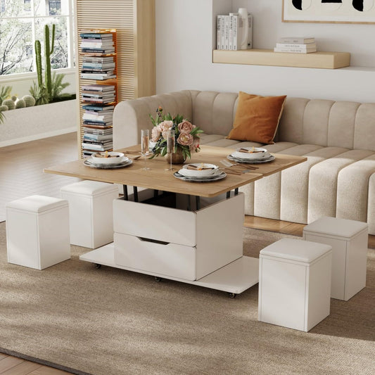 Homary Höhenverstellbarer Couchtisch 3-in-1 – Weiß & Natur