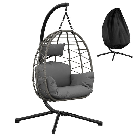 Rattan Hängesessel mit Metallgestell bis 150 kg – Outdoor Grau
