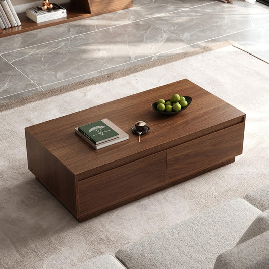 Homary Couchtisch Nussbaum 120 cm – 4 Schubladen Mid-Century