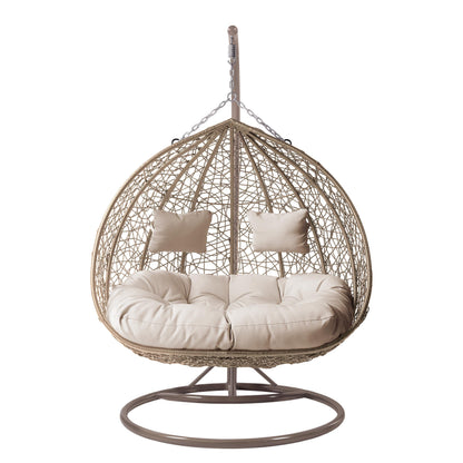 Mirjan24 Torn Hängesessel 2-Sitzer Polyrattan mit Gestell Beige