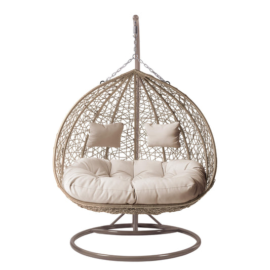 Mirjan24 Torn Hängesessel 2-Sitzer Polyrattan mit Gestell Beige