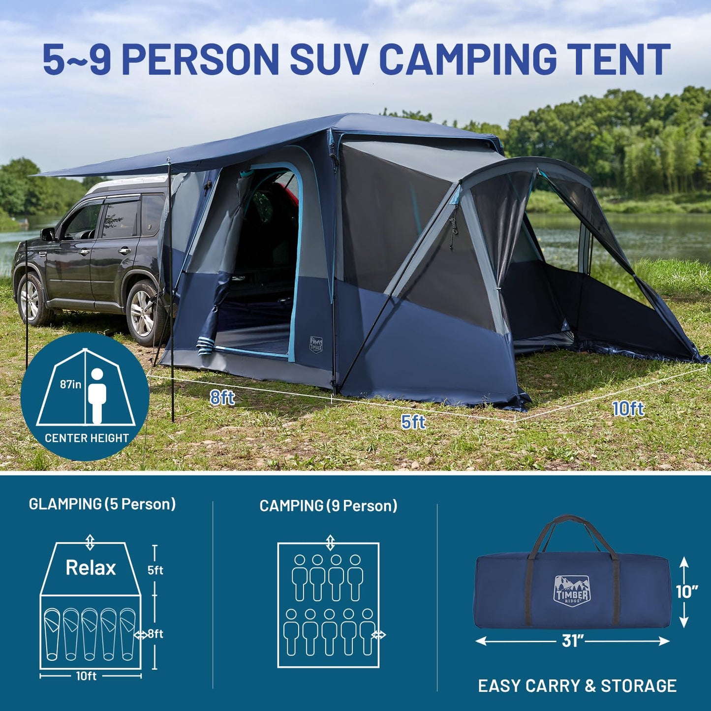 TIMBER RIDGE Heckzelt SUV 5 Personen wasserdicht 3000mm
