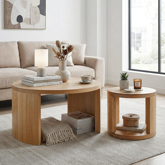 Cagnolier Couchtisch Rund 2er Set Nesting | Ø80 & Ø45 cm | Holz Natur