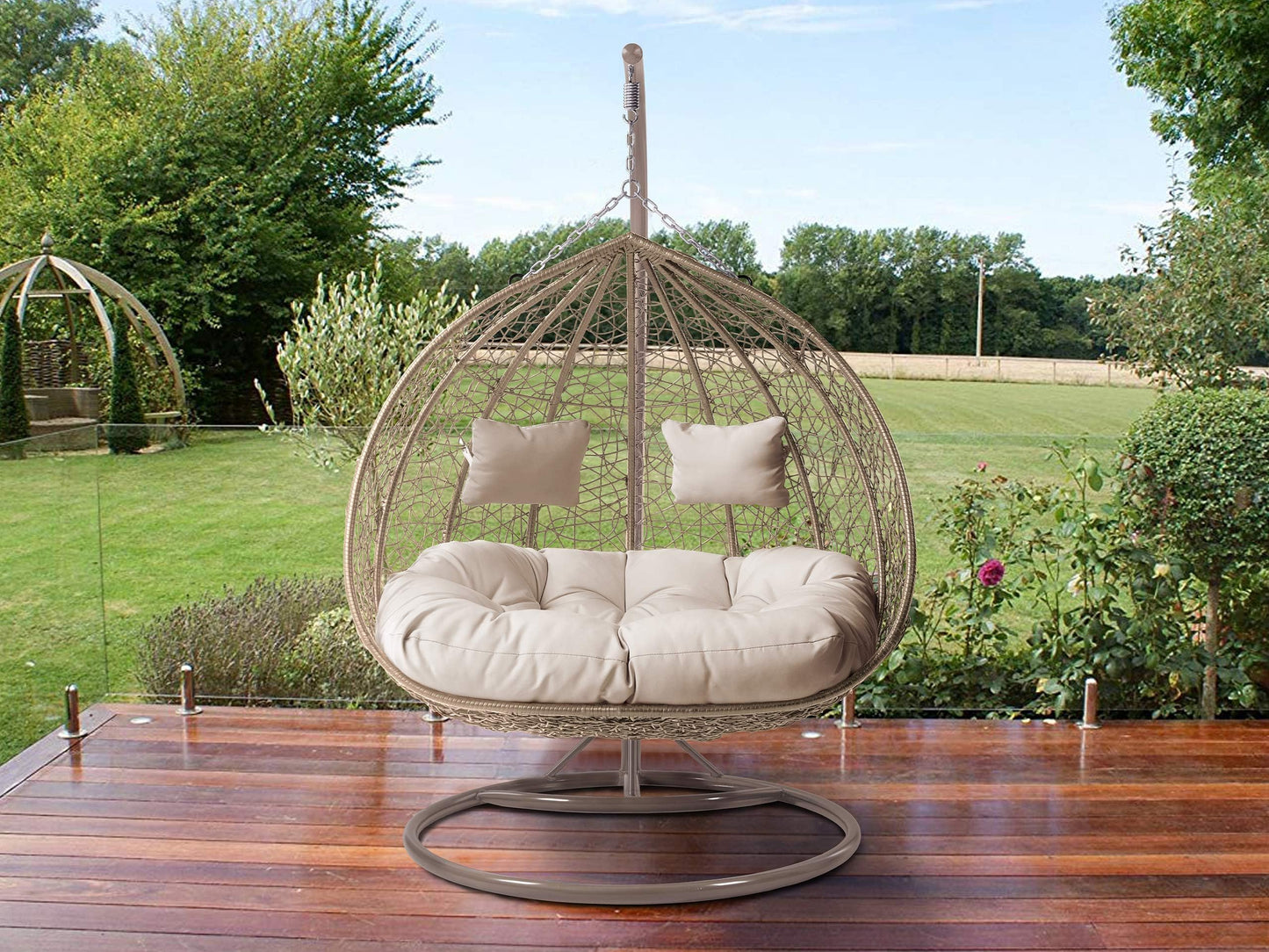 Mirjan24 Torn Hängesessel 2-Sitzer Polyrattan mit Gestell Beige