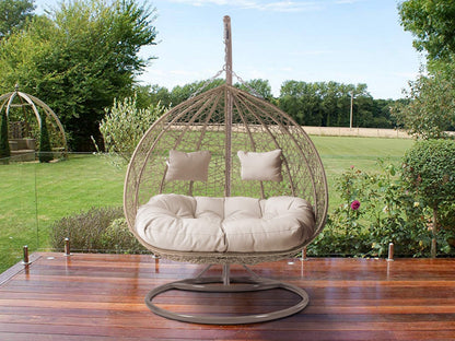 Mirjan24 Torn Hängesessel 2-Sitzer Polyrattan mit Gestell Beige