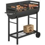 Outsunny Holzkohlegrill mit 2 Grillzonen & Grillwagen – Schwarz