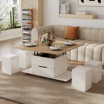 Homary Höhenverstellbarer Couchtisch 3-in-1 – Weiß & Natur