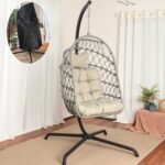 LKINBO Polyrattan Hängesessel mit Gestell bis 195 kg – Grau