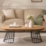 Cagnolier Couchtisch Holz Jahresrad ø120x60 cm | Metallbeine | Hellbraun